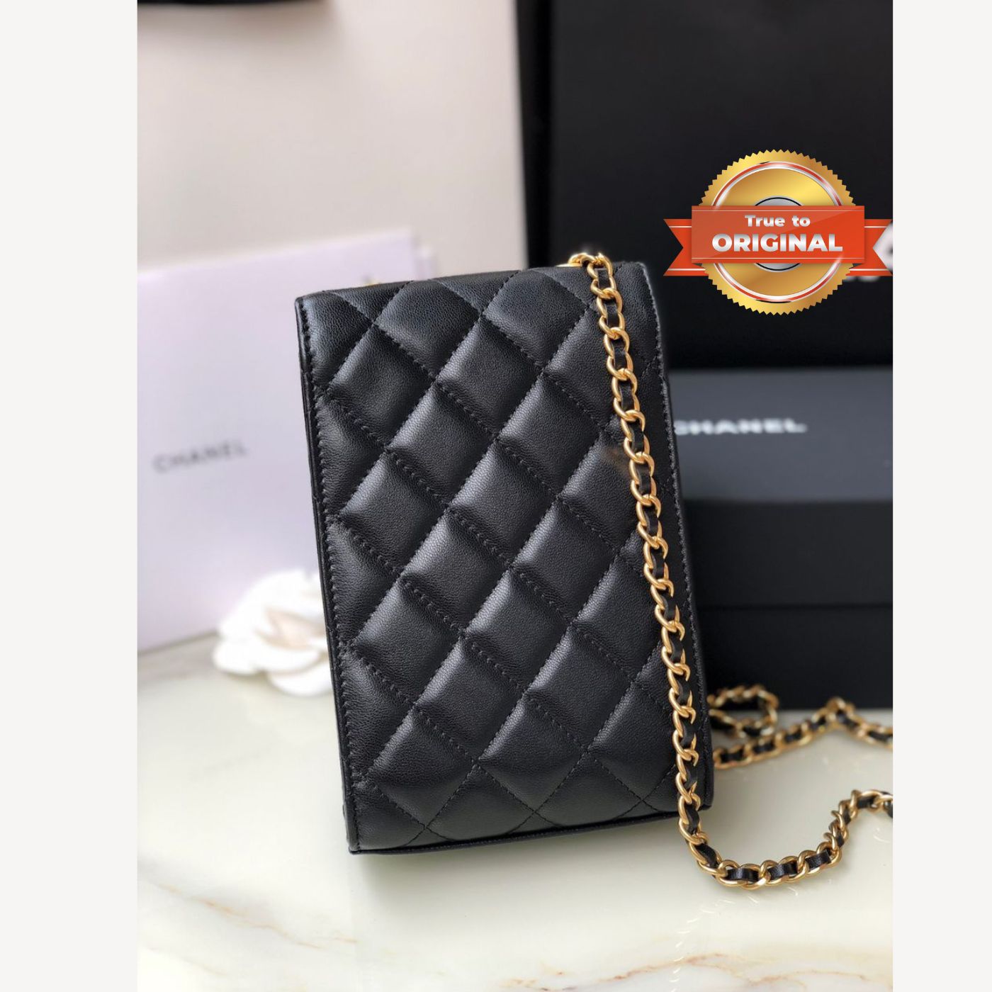 [True-to-ORIGINAL] Chanel Quilted Phone Holder Bag Black For Women 17cm/6.6in